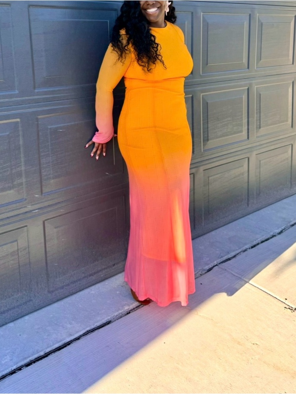 Cider Orange to Pink Ombre Long Sleeve Maxi